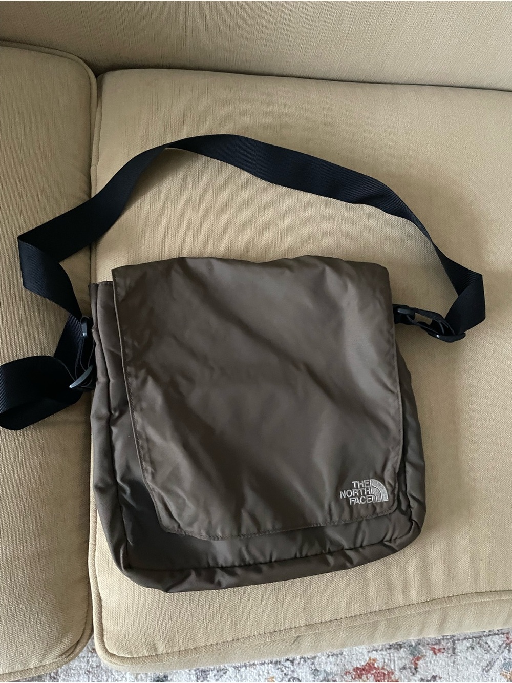 The North Face Olive Brown Messenger Bag with Black Strap
